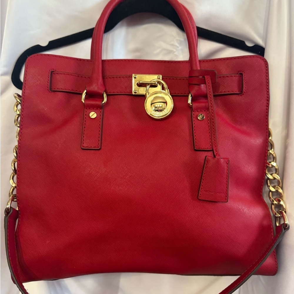 Michael Kors Red Satchel with Gold Accents